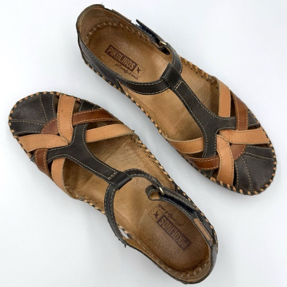 Pikolinos P Vallarta Leather T Strap Sandals Womens EU 39 US 8.5 Brown Comfort